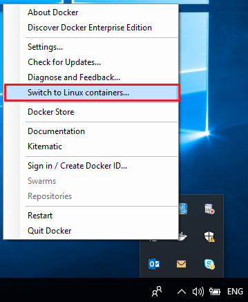 Docker right click menu switch to windows containers